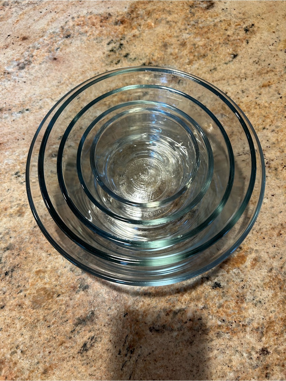 Anchor Hocking Gray Blue Rim Clear Glass Mixing Bowl Set (5) 1C,2C,4C,7C & 8Cup.